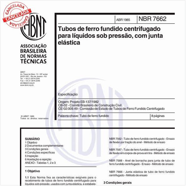 Tubos de ferro fundido centrifugado para líquidos sob pressão, com junta elástica