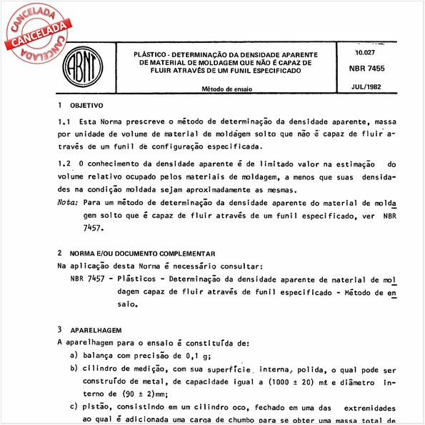 Plástico - Determinação da densidade aparente de material de moldagem que não é capaz de fluir através de um funil especificado