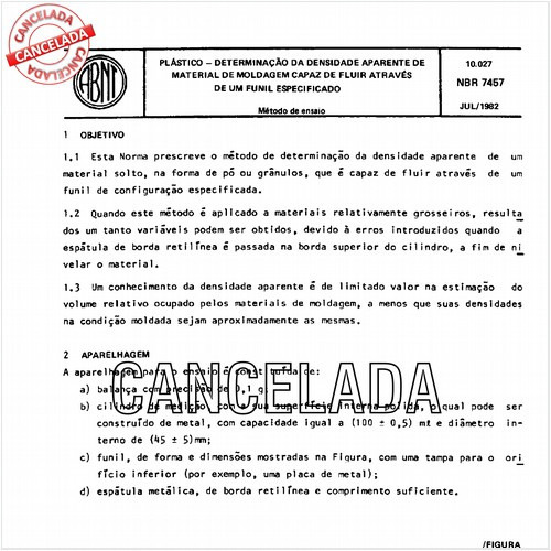 Plástico - Determinação da densidade aparente de material de moldagem capaz de fluir através de um funil especificado