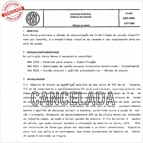 Carvão mineral - Ensaio de queda