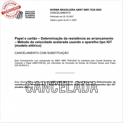 Papel e cartão - Determinação da resistência ao arrancamento - Método da velocidade acelerada usando o aparelho IGT (modelo elétrico)