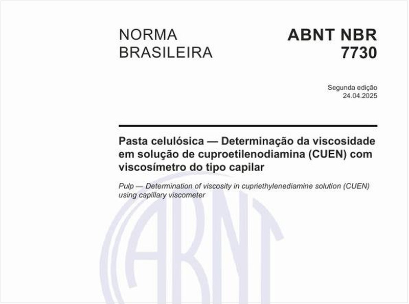Pasta celulósica — Determinação da viscosidade em solução de cuproetilenodiamina (CUEN) com viscosímetro do tipo capilar