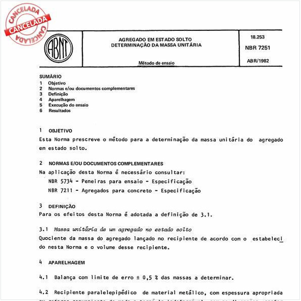 Agregado em estado solto - Determinação da massa unitária