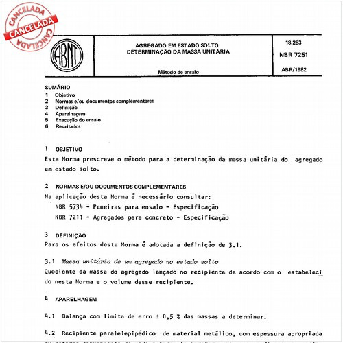 Agregado em estado solto - Determinação da massa unitária