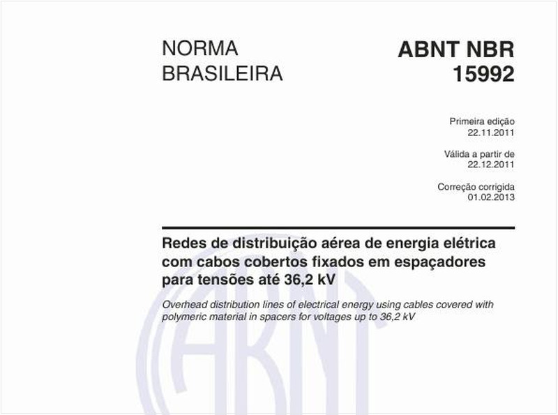 Redes de distribuição aérea de energia elétrica com cabos cobertos fixados em espaçadores para tensões até 36,2 kV