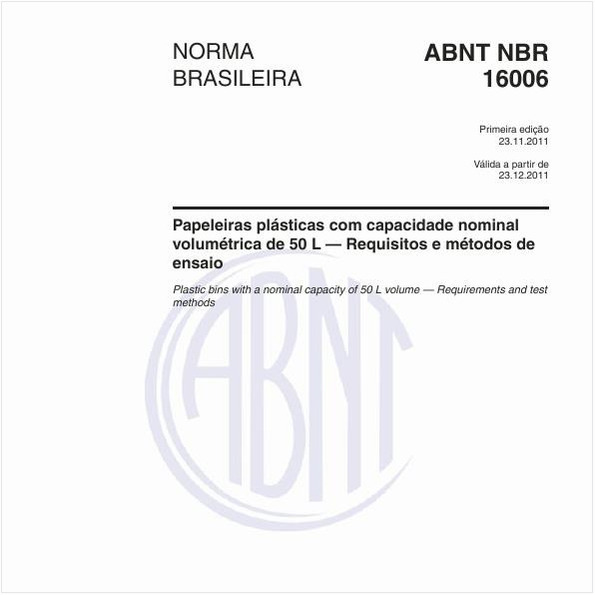 Papeleiras plásticas com capacidade nominal volumétrica de 50 L — Requisitos e métodos de ensaio