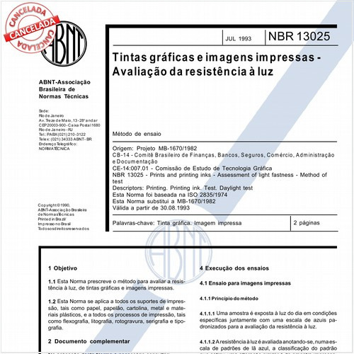 Tintas gráficas e imagens impressas - Avaliação da resistência à luz