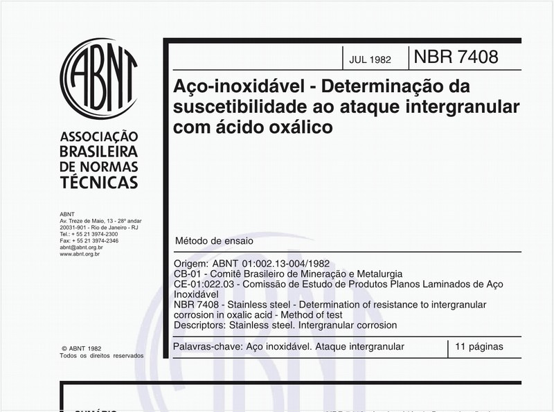 Aço-inoxidável - Determinação da suscetibilidade ao ataque intergranular com ácido oxálico
