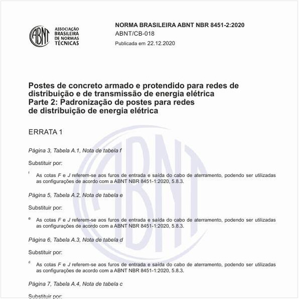 Postes de concreto armado e protendido para redes de distribuição e de transmissão de energia elétrica - Parte 2: Padronização de postes para redes de distribuição de energia elétrica