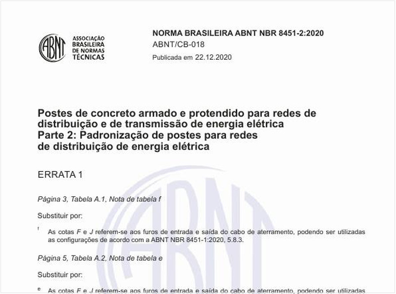 Postes de concreto armado e protendido para redes de distribuição e de transmissão de energia elétrica - Parte 2: Padronização de postes para redes de distribuição de energia elétrica