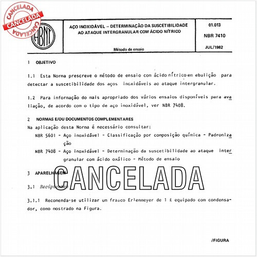 Aço inoxidável - Determinação da suscetibilidade ao ataque intergranular com ácido nítrico