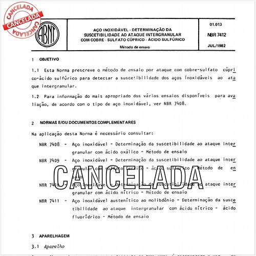 Aço inoxidável - Determinação da suscetibilidade ao ataque intergranular com cobre - Sulfato cúprico - Acido sulfúrico