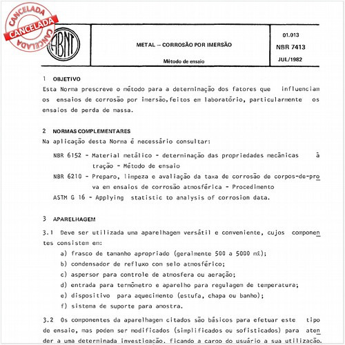 Metal - Corrosão por imersão