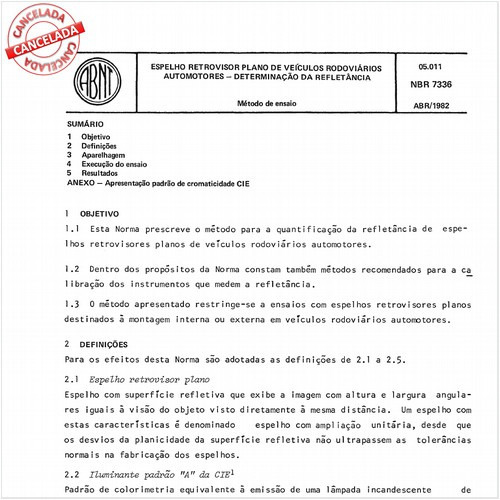 Espelho retrovisor plano de veículos rodoviários automotores - Determinação da refletância