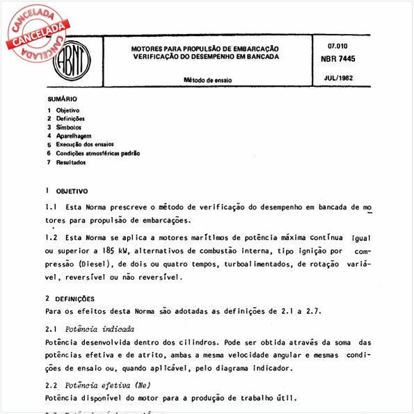 Motores para propulsão de embarcação - Verificação do desempenho em bancada