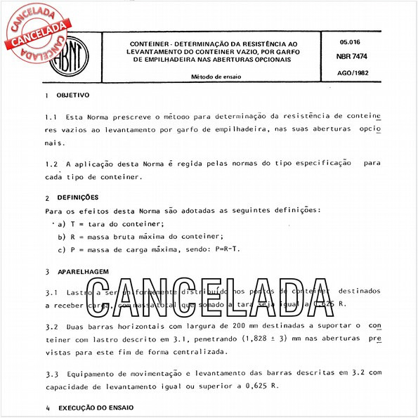Conteiner - Determinação da resitência ao levantamento do conteiner vazio por garfo de empilhadeira nas aberturas opcionais