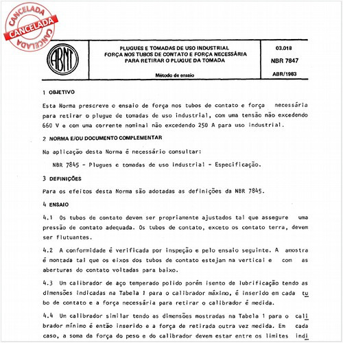 Plugues e tomadas de uso industrial - Força nos tubos de contato e força necessária para retirar o plugue da tomada