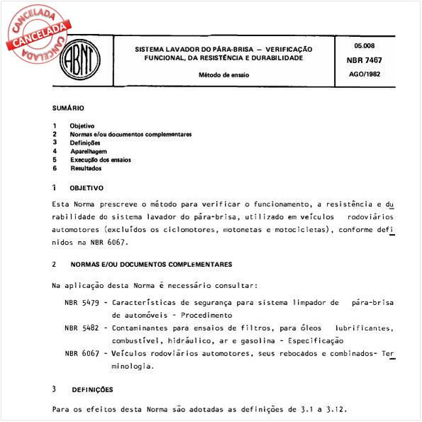 Sistema lavador de pára-brisa - Verificação funcional, da resistência e da durabilidade