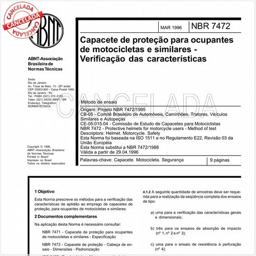 Capacete de proteção para ocupantes de motocicletas e similares - Verificação das características