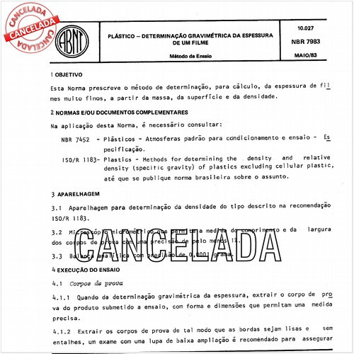 Plástico - Determinação gravimétrica da espessura de um filme