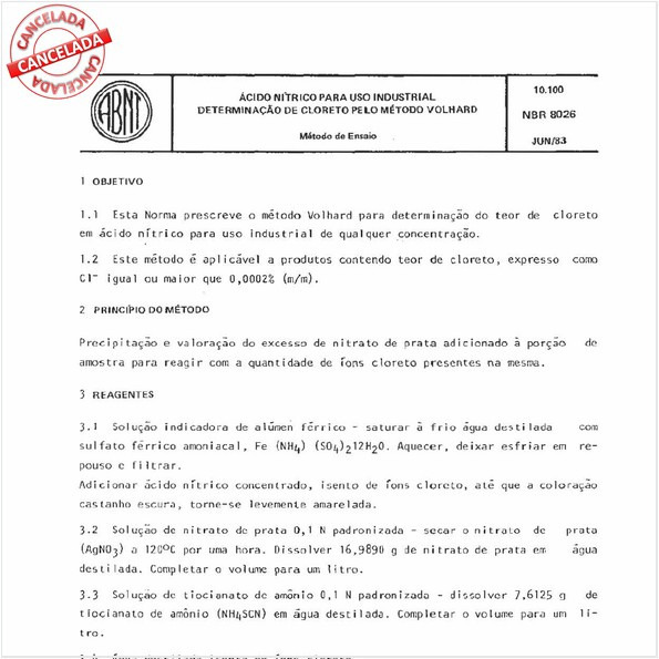Acido nítrico para uso industrial - Determinação de cloreto pelo método Volhard