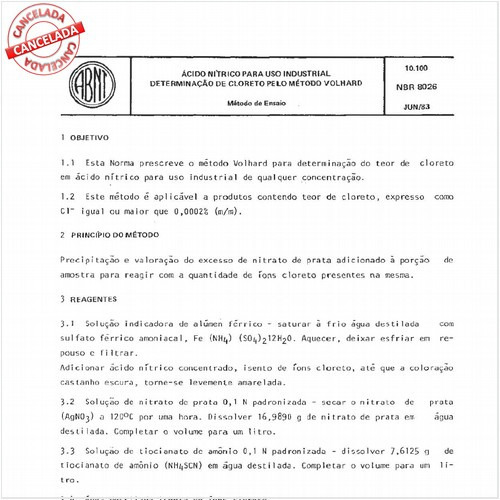 Acido nítrico para uso industrial - Determinação de cloreto pelo método Volhard
