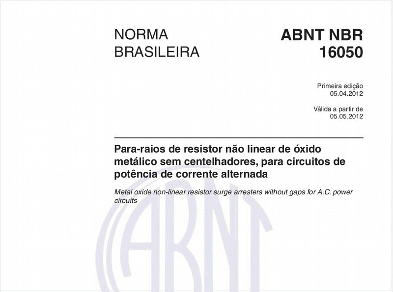 Para-raios de resistor não linear de óxido metálico sem centelhadores, para circuitos de potência de corrente alternada