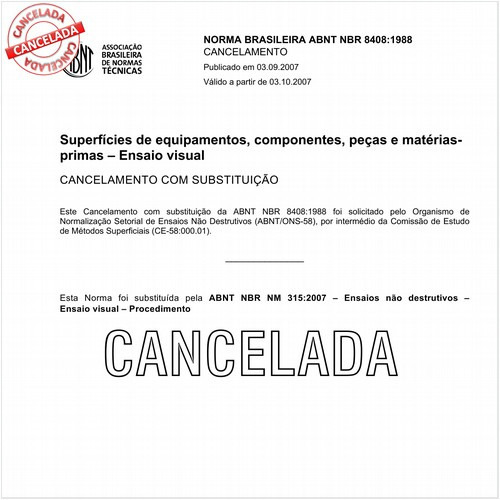 Superfícies de equipamentos, componentes, peças e matérias-primas - Ensaio visual