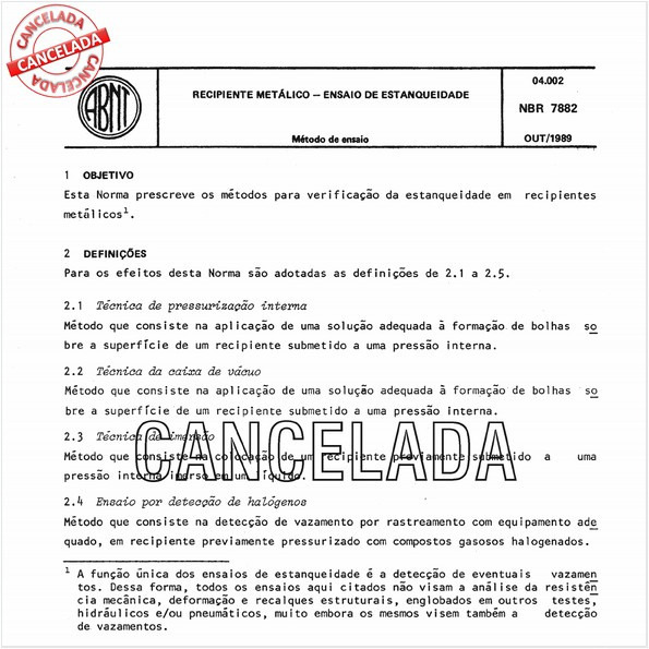 Recipiente metálico - Ensaio de estanqueidade