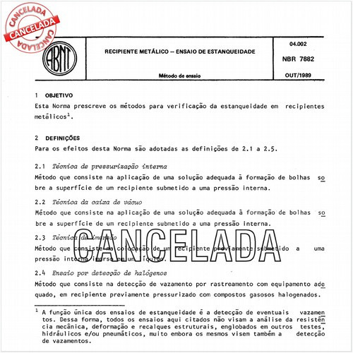 Recipiente metálico - Ensaio de estanqueidade