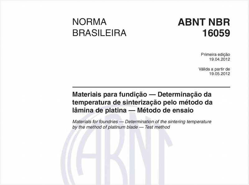 Materiais para fundição — Determinação da temperatura de sinterização pelo método da lâmina de platina — Método de ensaio