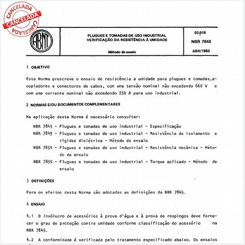 Plugue e tomada de uso industrial - Verificação da resistência à umidade