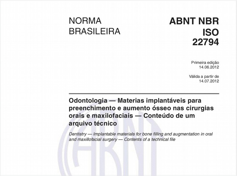 Odontologia — Materias implantáveis para preenchimento e aumento ósseo nas cirurgias orais e maxilofaciais — Conteúdo de um arquivo técnico