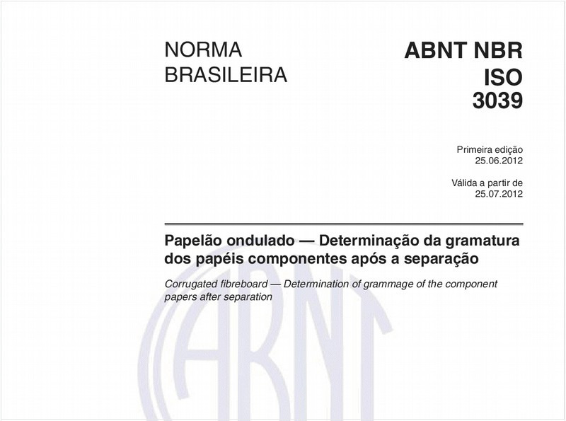 Papelão ondulado — Determinação da gramatura dos papéis componentes após a separação