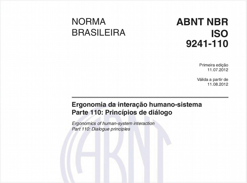 Ergonomia da interação humano-sistema - Parte 110: Princípios de diálogo