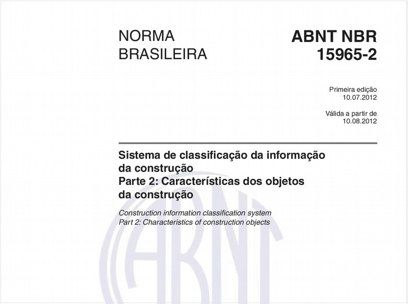 Sistema de classificação da informação da construção - Parte 2: Características dos objetos da construção