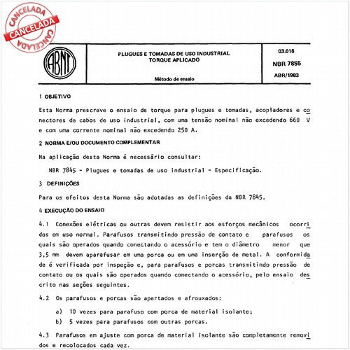 Plugues e tomadas de uso industrial - Torque aplicado