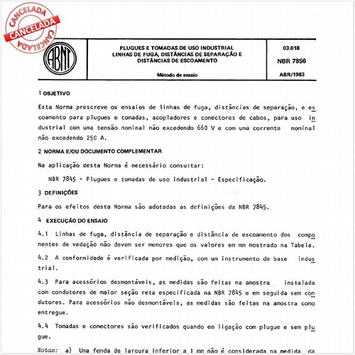 Plugues e tomadas de uso industrial - Linhas de fuga, distâncias de separação e distâncias de escoamento