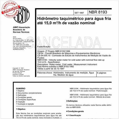 Hidrômetro taquimétrico para água fria até 15,0 metros cúbicos por hora de vazão nominal