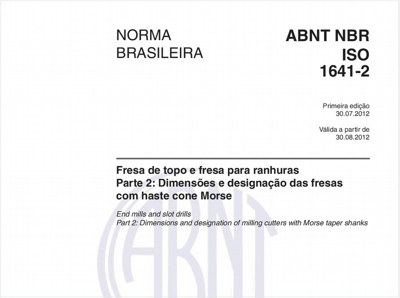 Fresa de topo e fresa para ranhuras - Parte 2: Dimensões e designação das fresas com haste cone Morse