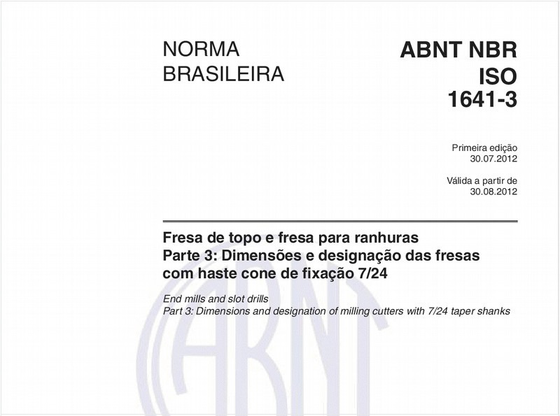 Fresa de topo e fresa para ranhuras - Parte 3: Dimensões e designação das fresas com haste cone de fixação 7/24