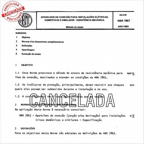Aparelhos de conexão para instalações elétricas, domésticas e similares - Resistência mecânica