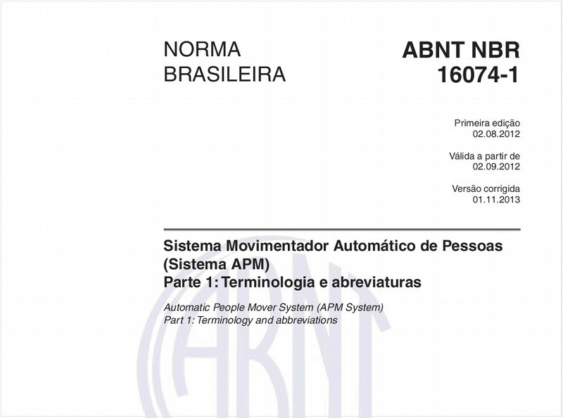 Sistema Movimentador Automático de Pessoas (Sistema APM) - Parte 1: Terminologia e abreviaturas