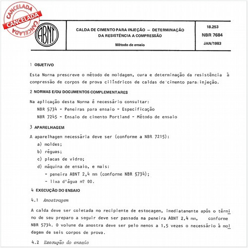 Calda de cimento para injeção - Determinação da resistência à compressão