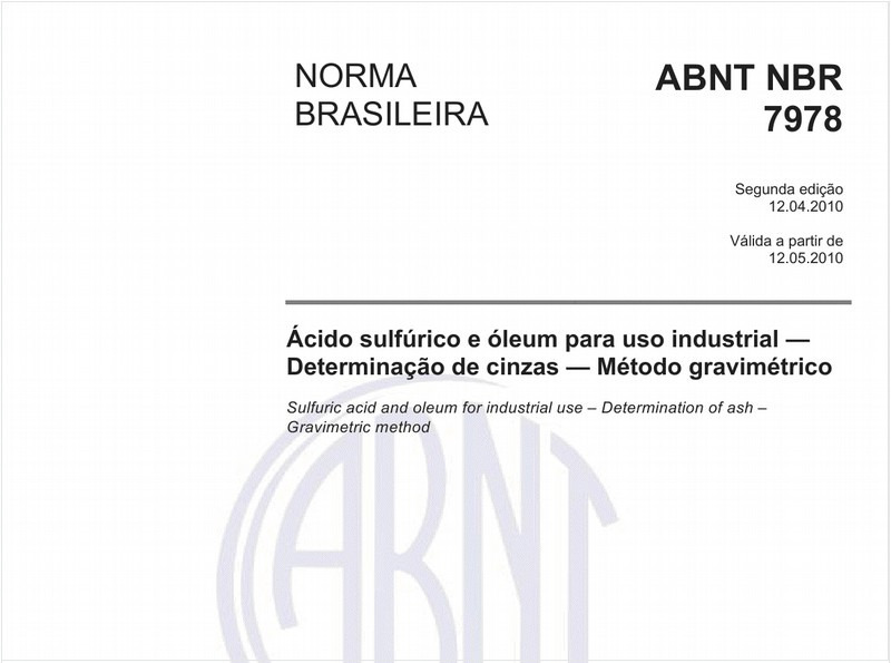 Ácido sulfúrico e óleum para uso industrial — Determinação de cinzas — Método gravimétrico