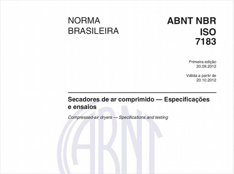 Secadores de ar comprimido - Especificações e ensaios
