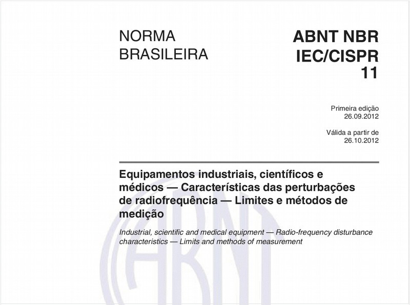 Equipamentos industriais, científicos e médicos - Características das perturbações de radiofrequência - Limites e métodos de medição