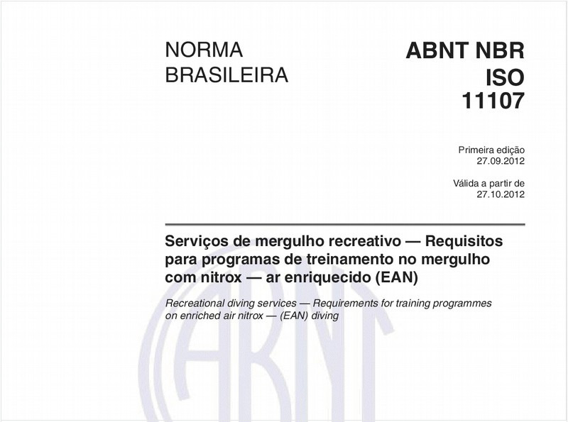 Serviços de mergulho recreativo — Requisitos para programas de treinamento no mergulho com nitrox — ar enriquecido (EAN)