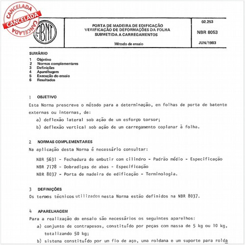 Porta de madeira de edificação - Verificação de deformações da folha submetida a carregamentos