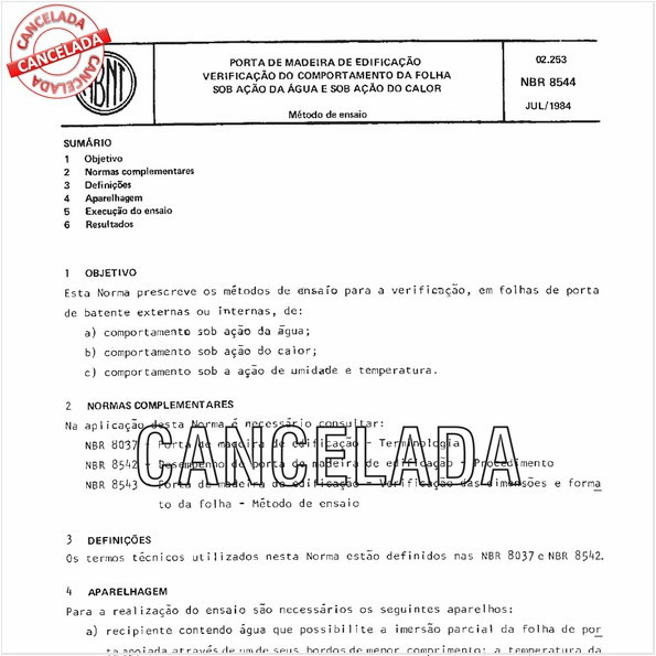 Porta de madeira de edificação - Verificação do comportamento da folha sob ação da água e sob ação do calor